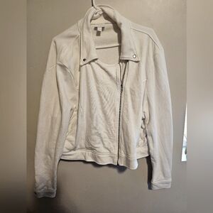 White bomber jacket.